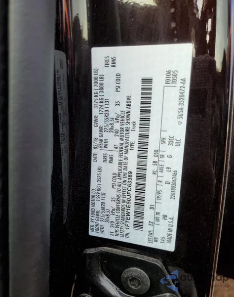 2018 Ford F150 Supercrew из США, поврежденный, VIN 1FTEW1E50JFC63389